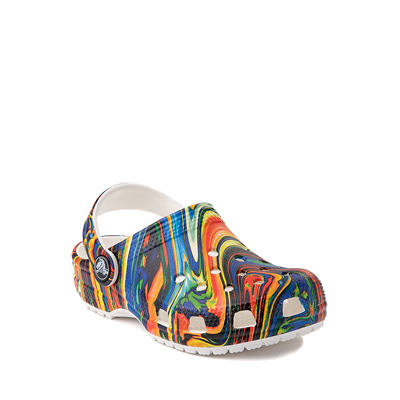 white multi color crocs