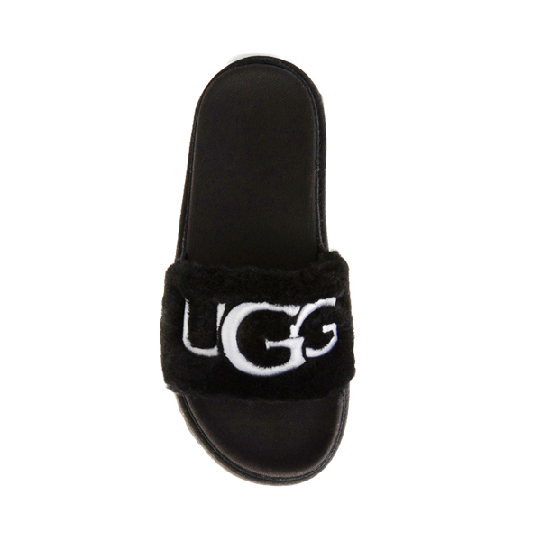 alternate view Womens UGG® Laton Fur Slide Sandal - BlackALT1