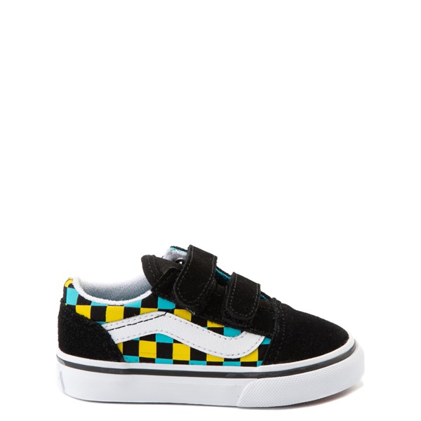 Vans Old Skool V Checkerboard Glow Skate Shoe - Baby / Toddler - Black / Neon Multicolor
