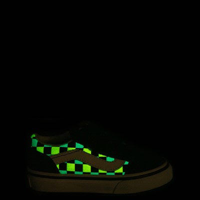 Alternate view of Vans Old Skool V Checkerboard Glow Skate Shoe - Baby / Toddler - Black / Neon Multicolor
