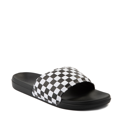 vans black checkered slides