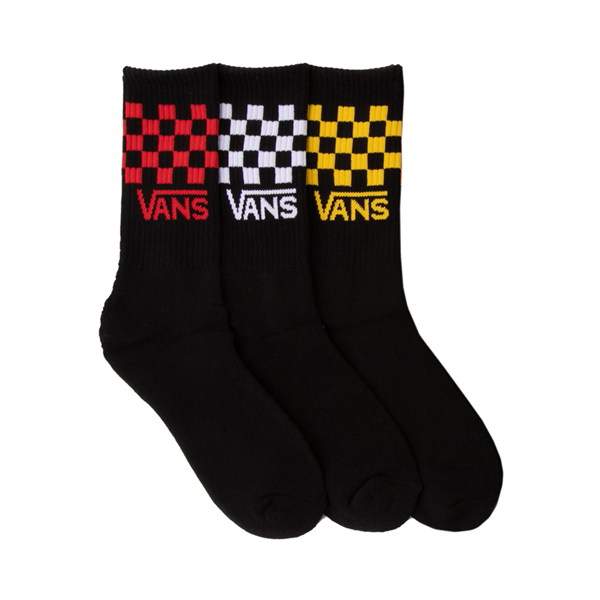 Main view of Vans Checkered Crew Socks 3 Pack - Big Kid - Black / Multicolor