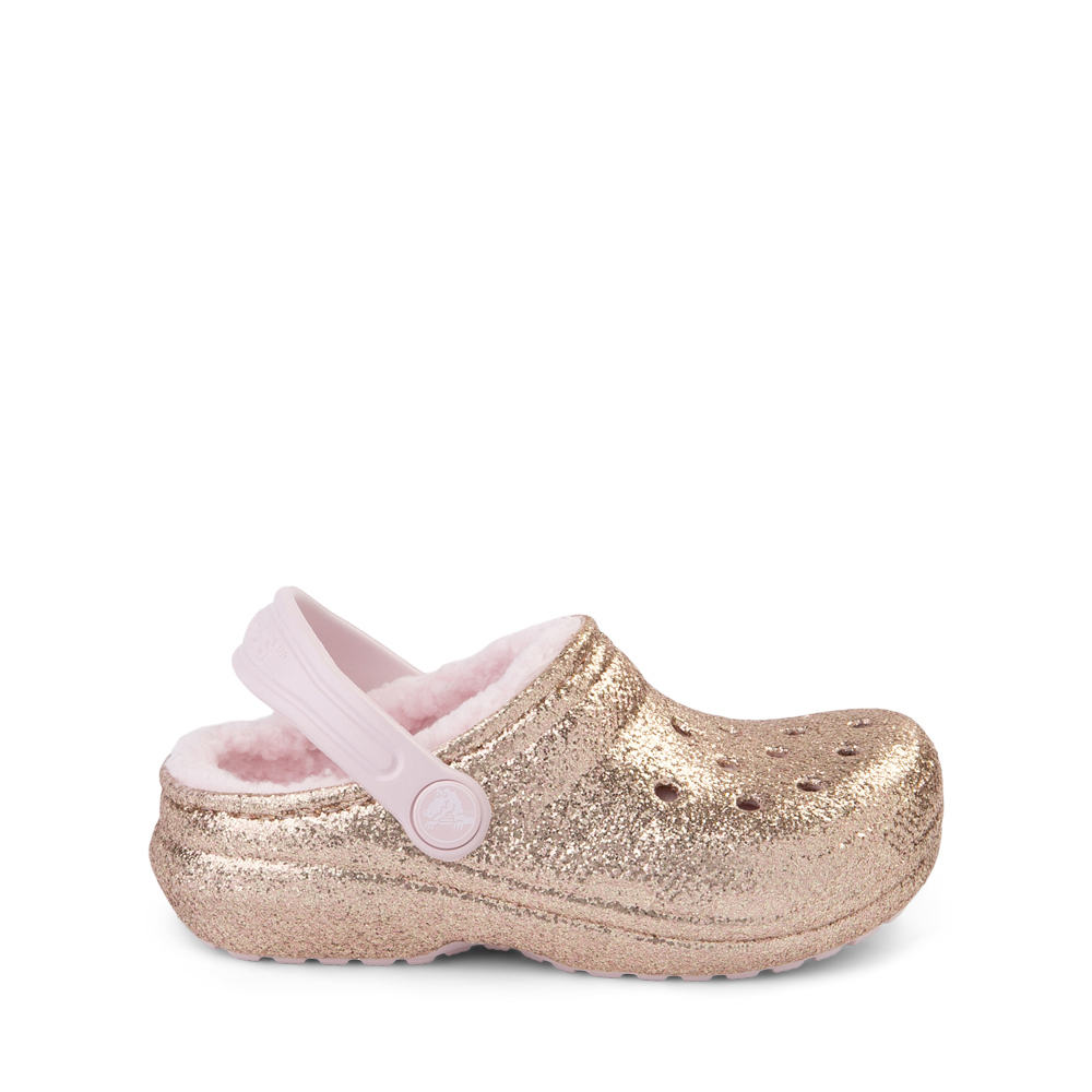 Crocs Classic Fuzz-Lined Glitter Clog - Little Kid / Big Kid - Gold / Barely Pink