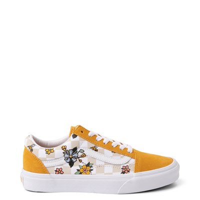 checkered vans with yellow flowers