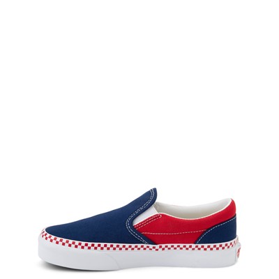 Alternate view of Vans Slip On Checkerboard Skate Shoe - Little Kid - Estate Blue / Racing Red