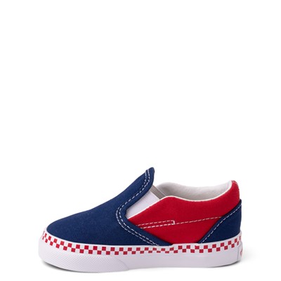 Alternate view of Vans Slip On Checkerboard Skate Shoe - Baby / Toddler - Estate Blue / Racing Red