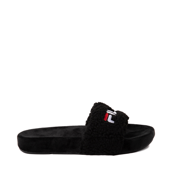 Womens Fila Fuzzy Drifter Slide Sandal - Black