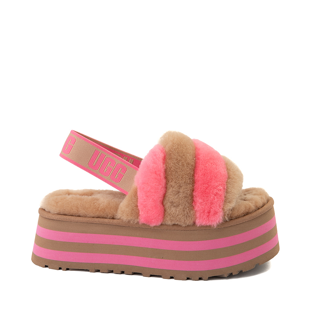 Womens UGG® Disco Stripe Platform Slide Sandal - Chestnut / Pink Rose
