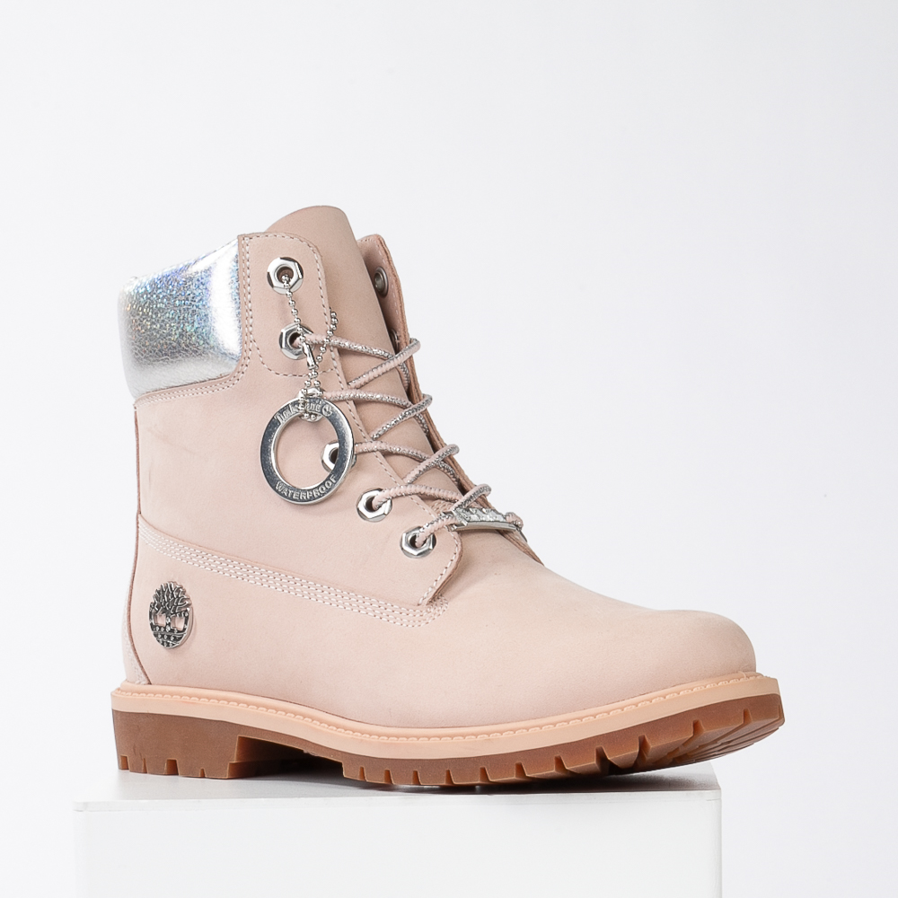 Womens Timberland 6" Metallic Collar Premium Boot - Cameo Rose / Silver