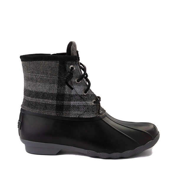Womens Sperry Top-Sider Saltwater Plaid Wool Boot - Black / Charcoal