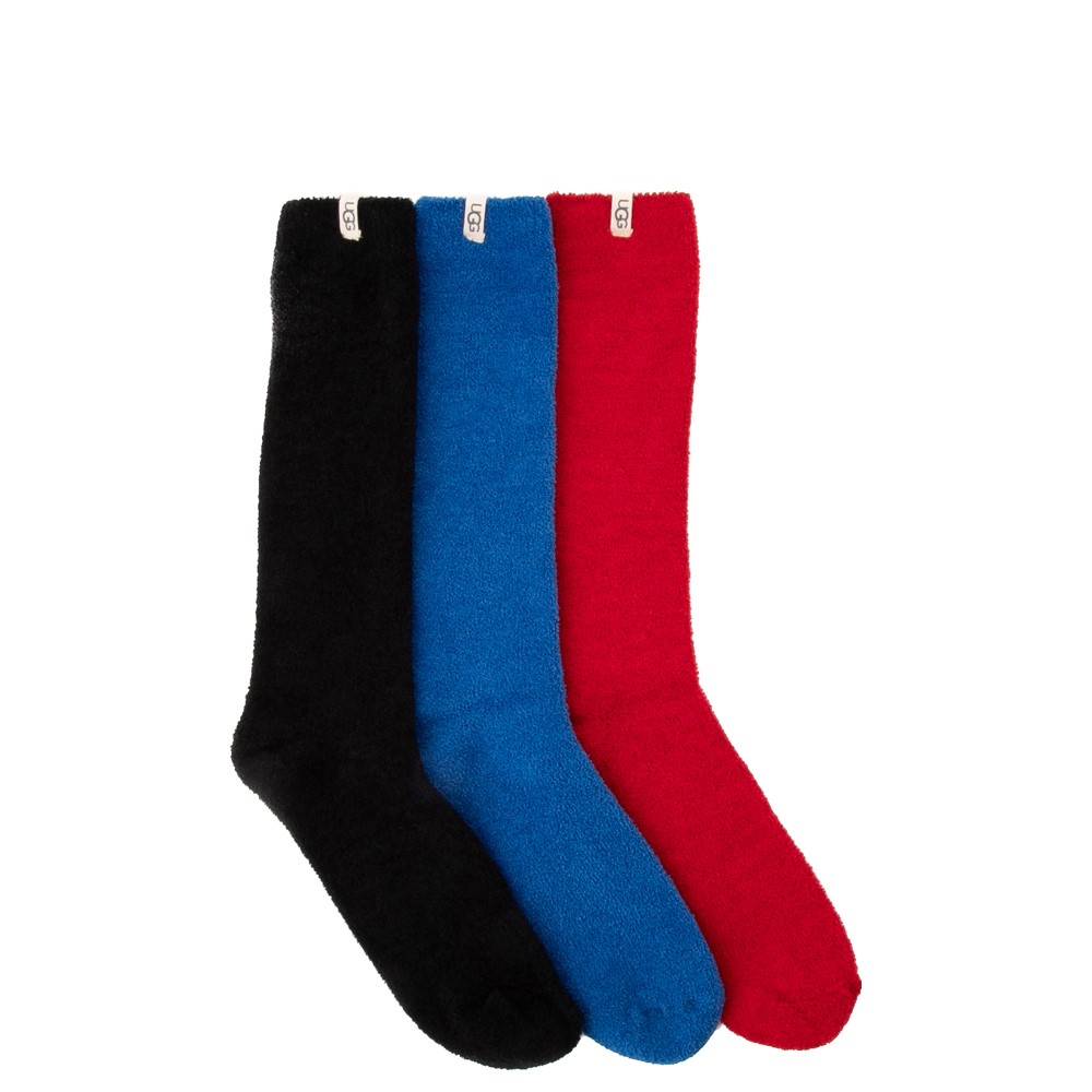 Mens UGG® Cadwell Cozy Crew Socks 3 Pack - Red / Blue / Black