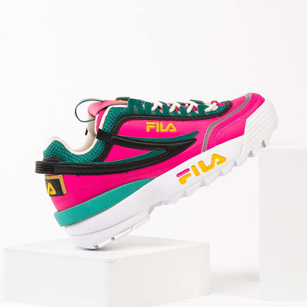 Main view of Womens Fila Disruptor 2 Premium Athletic Shoe - Glow Pink / Gold / Green