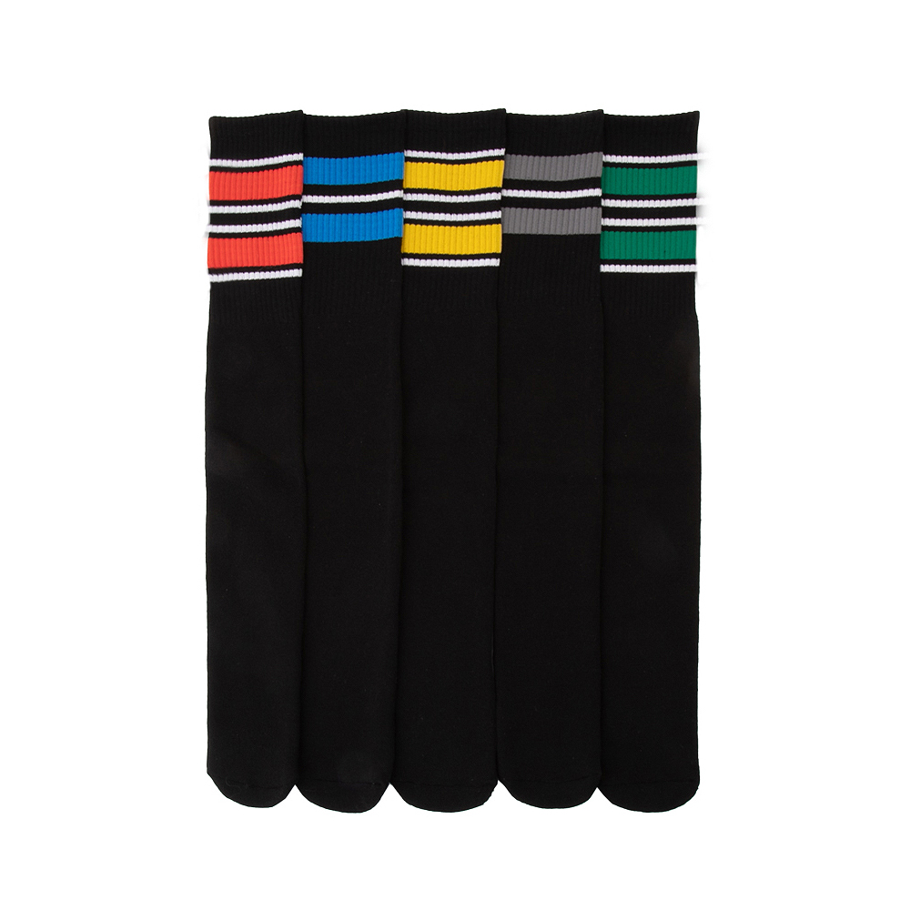 Mens Glow Stripe Tube Socks 5 Pack - Black / Multicolor