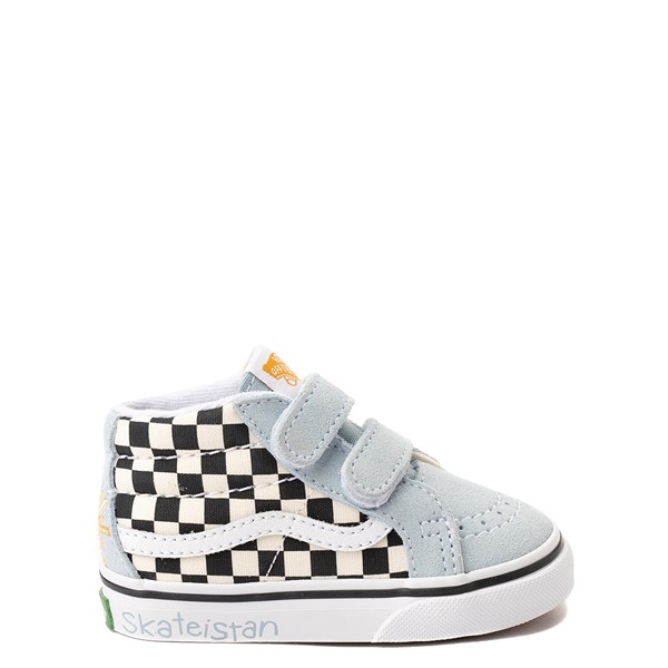 Vans x Skateistan Sk8 Mid Reissue V Checkerboard Skate Shoe - Baby / Toddler - Light Blue
