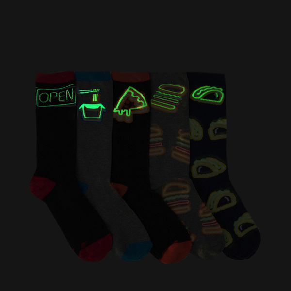 alternate view Mens Fast Food Neon Glow Crew Socks 5 Pack - MulticolorALT1