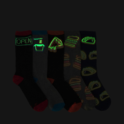 Alternate view of Mens Fast Food Neon Glow Crew Socks 5 Pack - Multicolor