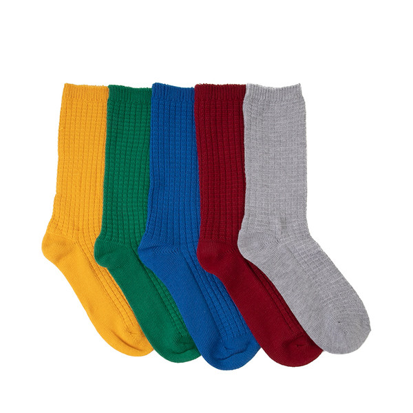 Womens Waffle Texture Crew Socks 5 Pack - Multicolor
