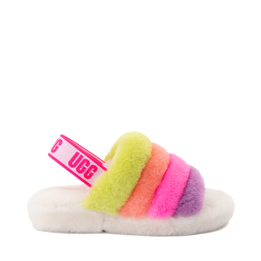 Womens UGG® Fluff Yeah Slide Sandal - White / Rainbow