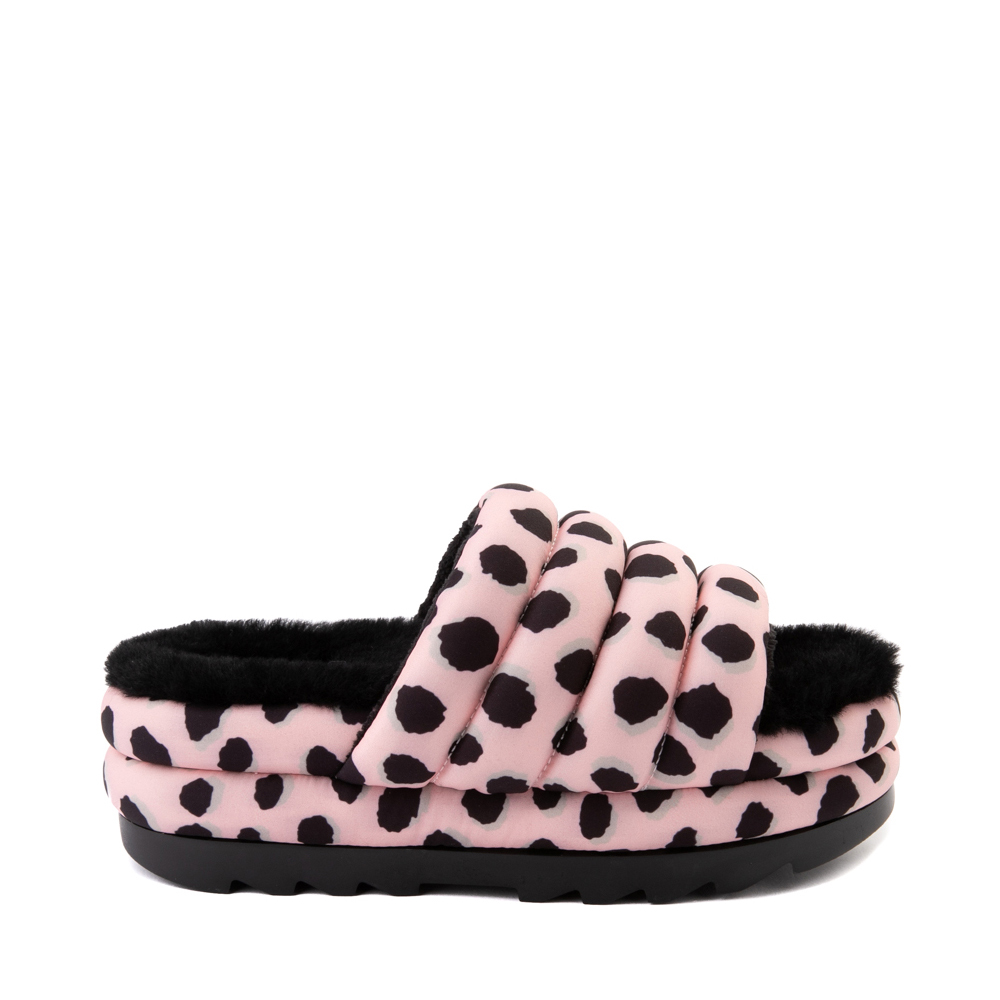 Womens UGG® Puft Maxi Slide Sandal - Black / Pink Scallop Cheetah 581986