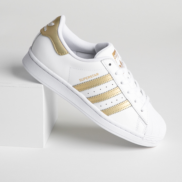Paving Air conditioner Historian Womens adidas Superstar Athletic Shoe - Cloud White / Gold Metallic |  Journeys
