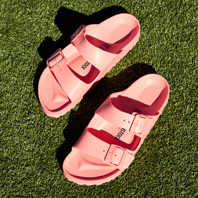 coral plastic birkenstocks