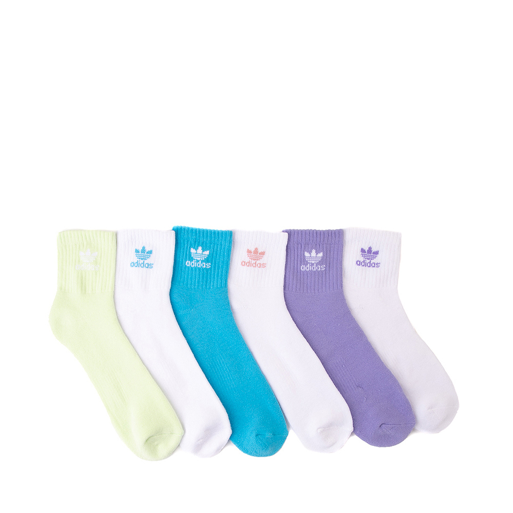 Mens adidas Trefoil Quarter Socks 6 Pack - Blue / White / Purple