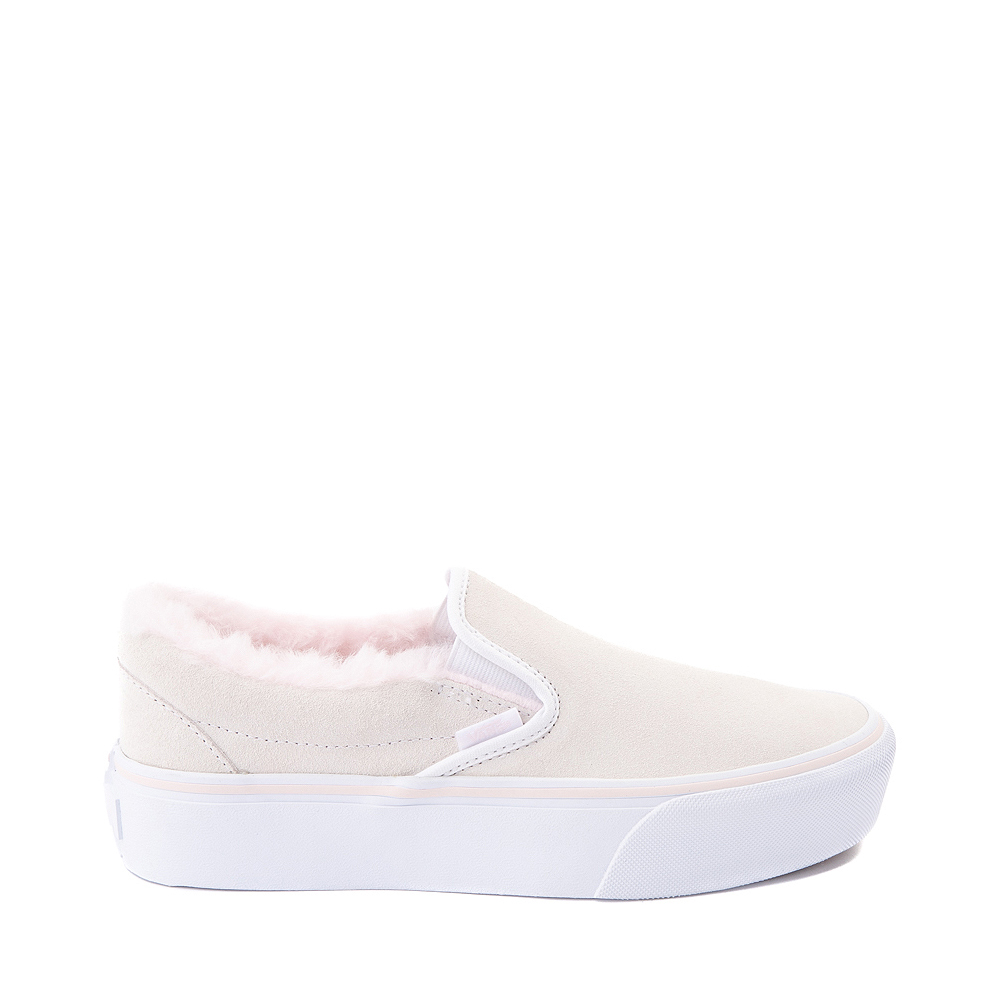 Vans Slip-On Platform Sherpa Skate Shoe - White / Pink