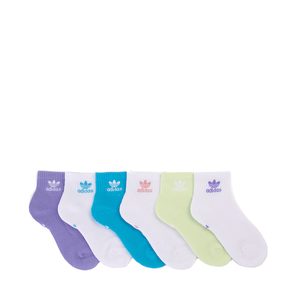 adidas Trefoil Quarter Socks 6 Pack - Big Kid - Blue / White / Purple