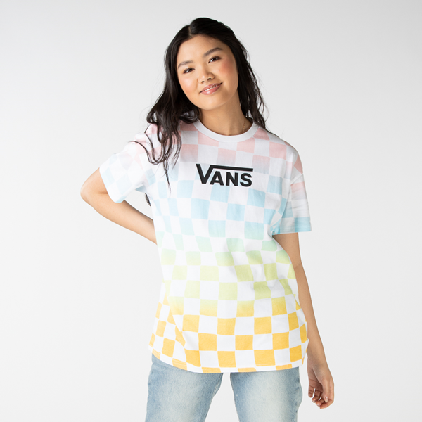 Main view of Womens Vans Popsicle Oversized Tee - Rainbow Fade / Wavy Check