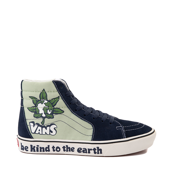 Main view of Vans Sk8-Hi ComfyCush&reg; Be Kind To The Earth Skate Shoe - Dress Blue / Celery Green