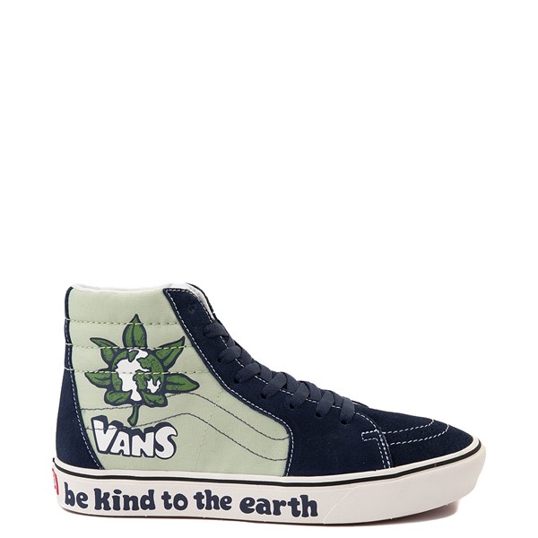 Main view of Vans Sk8 Hi ComfyCush&reg; Be Kind To The Earth Skate Shoe - Dress Blue / Celery Green