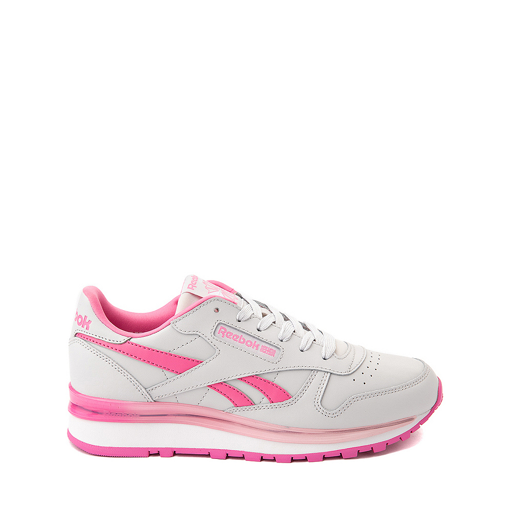 Reebok Classic Leather Clip Athletic Shoe - Big Kid - Gray / Pink