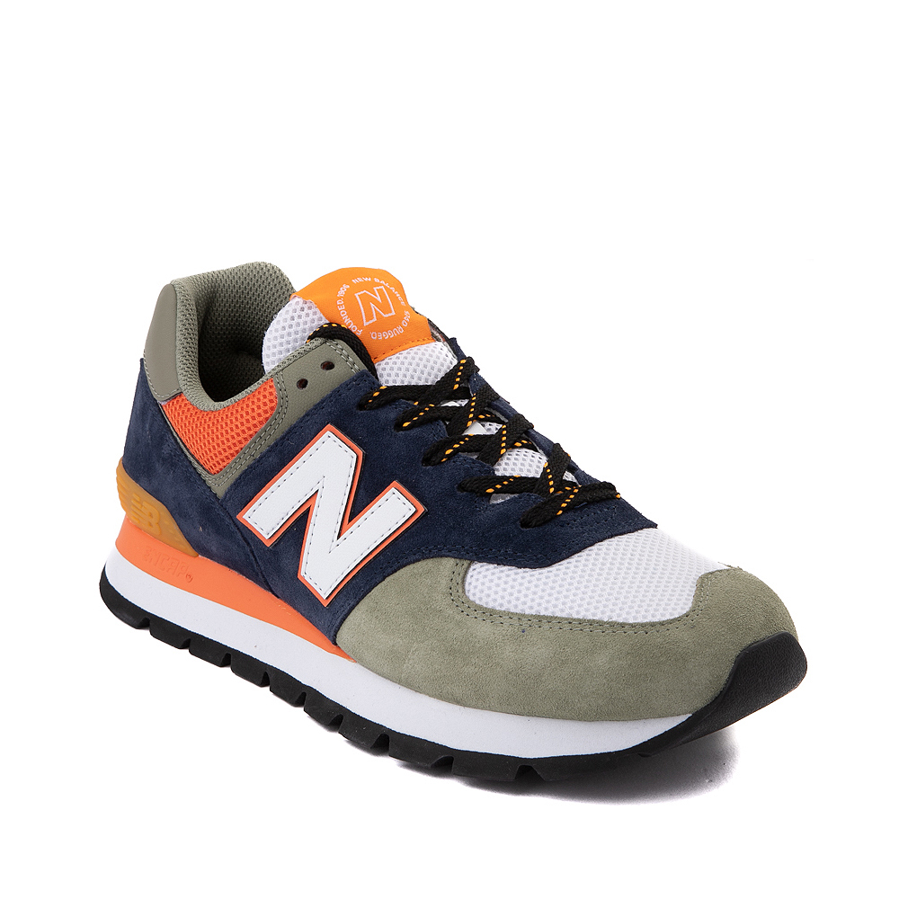 Mens New Balance 574 Rugged Athletic Shoe - Olive / Navy / Orange ...