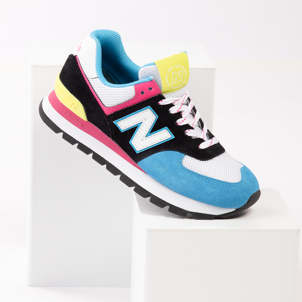 Main view of Womens New Balance 574 Athletic Shoe - Black / Blue / Pink