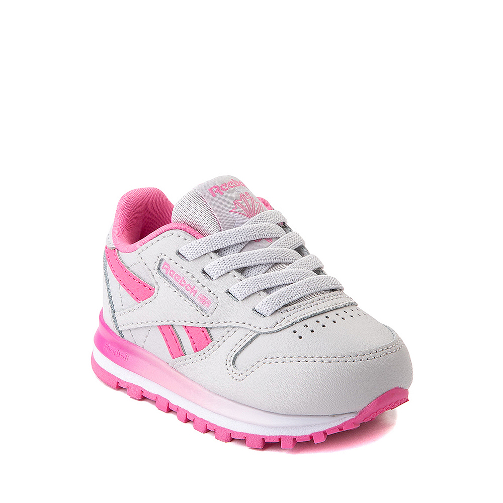 Reebok Classic Leather Athletic Shoe - Baby / Toddler - Gray / Pink | Journeys