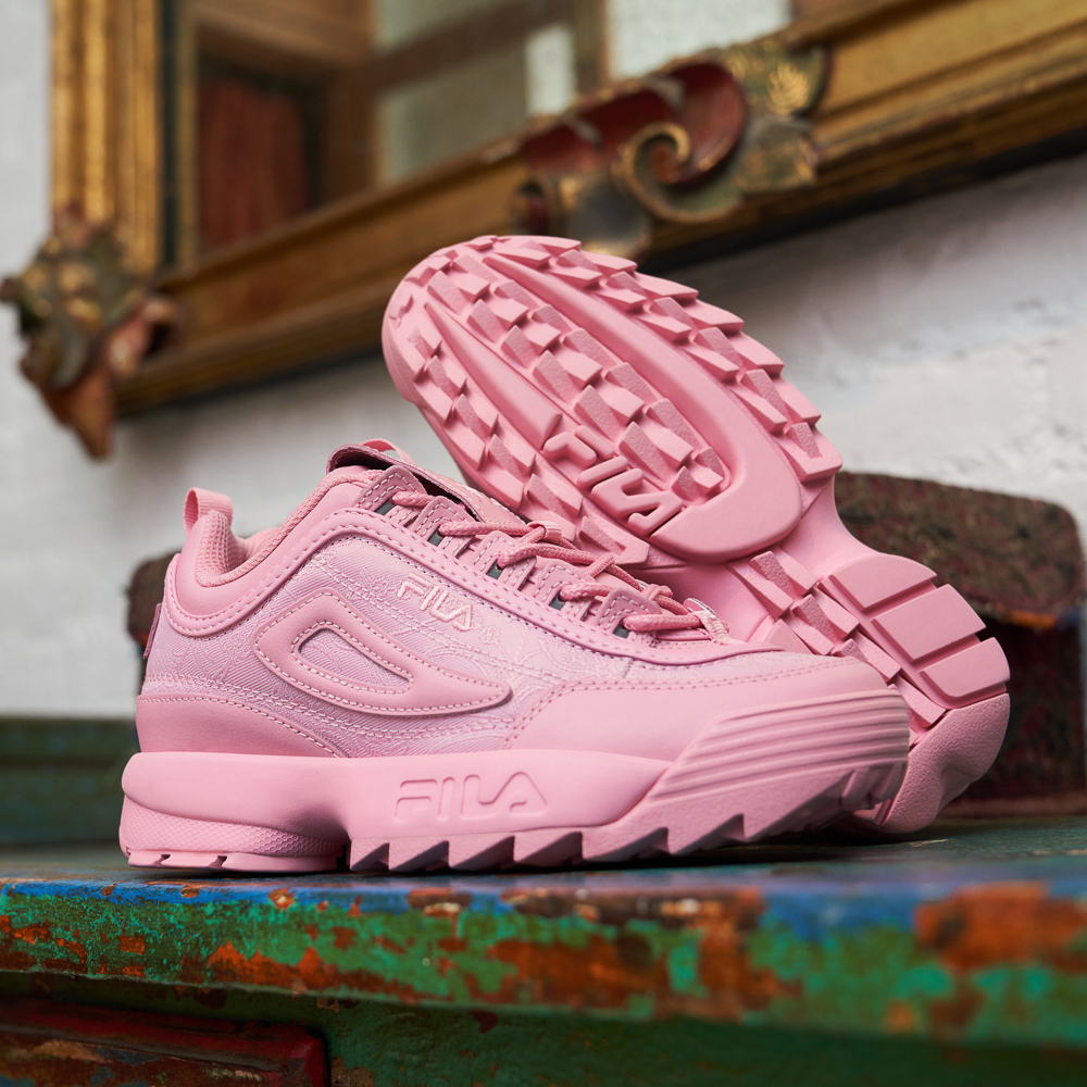 Womens Fila Disruptor Premium Jacquard Athletic Shoe - Pink Floral Journeys
