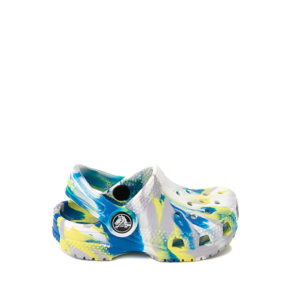 Main view of Crocs Classic Clog - Baby / Toddler - White / Marbled Bright Cobalt