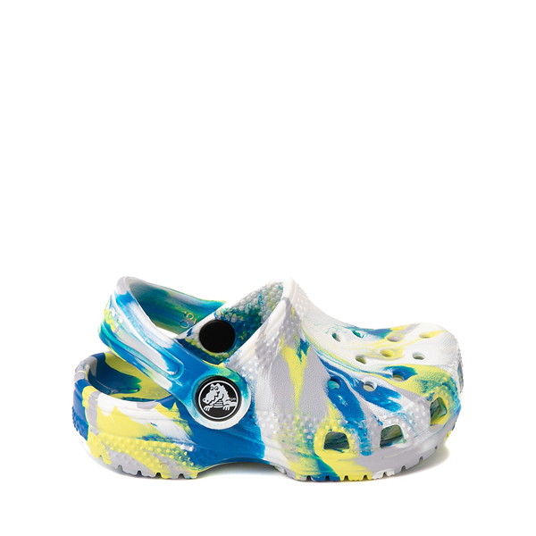 Main view of Crocs Classic Clog - Baby / Toddler - White / Marbled Bright Cobalt