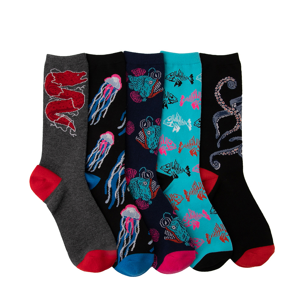 Mens Deep Sea Glow Crew Socks 5 Pack - Multicolor