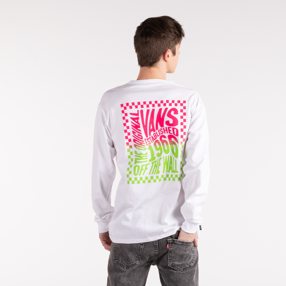 Mens Vans Off The Wall Classic Long Sleeve Tee - White / Wavy Check