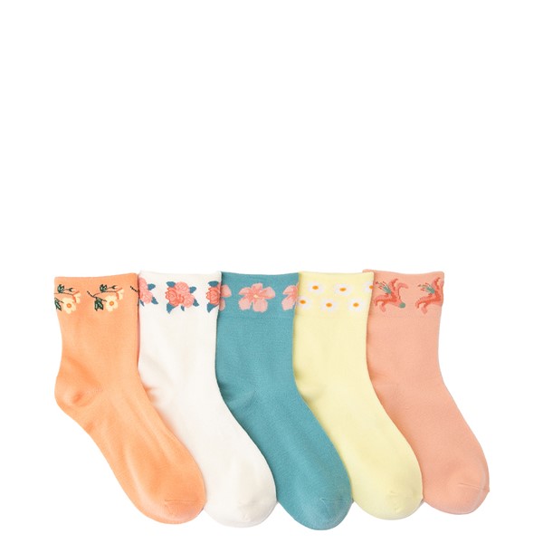 Main view of Womens Floral Anklet Socks 5 Pack - Multicolor