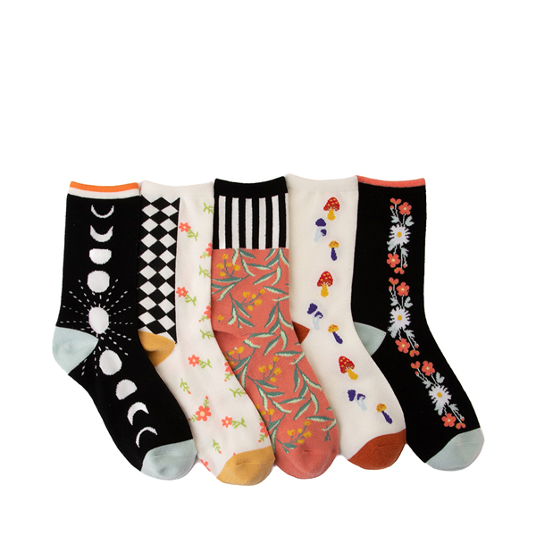 Main view of Womens Floral Moon Crew Socks 5 Pack - Multicolour
