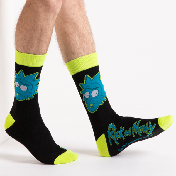 Main view of Mens Rick And Morty Crew Socks 3 Pack - Black / Blue / Neon Green