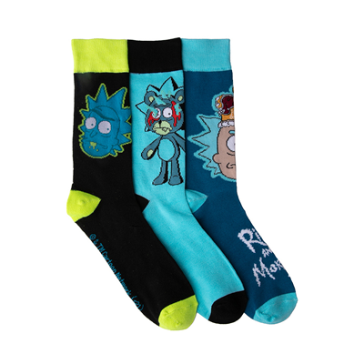 Alternate view of Mens Rick And Morty Crew Socks 3 Pack - Black / Blue / Neon Green