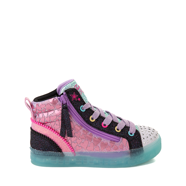 Main view of Skechers Twinkle Toes Shuffle Brights Heart Zips Sneaker - Little Kid - Black / Multicolor
