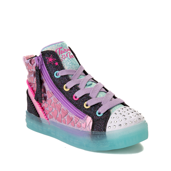 alternate view Skechers Twinkle Toes Shuffle Brights Heart Zips Sneaker - Little Kid - Black / MulticolorALT5
