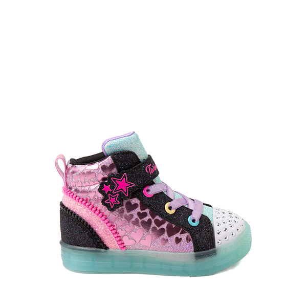 Main view of Skechers Twinkle Toes Shuffle Brights Heart Zips Sneaker - Toddler - Black / Multicolor