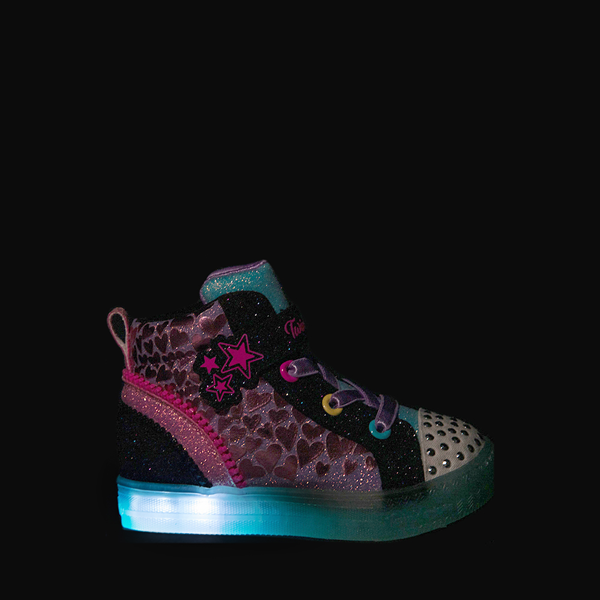 alternate view Skechers Twinkle Toes Shuffle Brights Heart Zips Sneaker - Toddler - Black / MulticolorALT1
