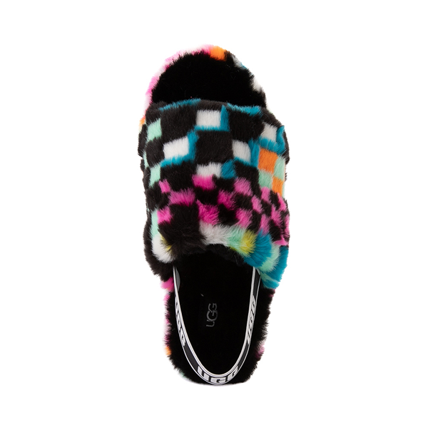 alternate view Womens UGG® Fluff Yeah Slide Sandal - Black / Checkered MulticolorALT2