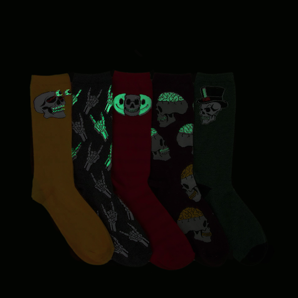 alternate view Mens Skully Glow Crew Socks 5 Pack - MulticolorALT1
